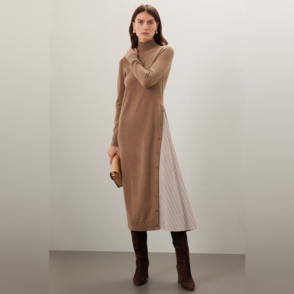 NAADAM Women's Brown Turtleneck Sweater Dress - Picture 3 of 9